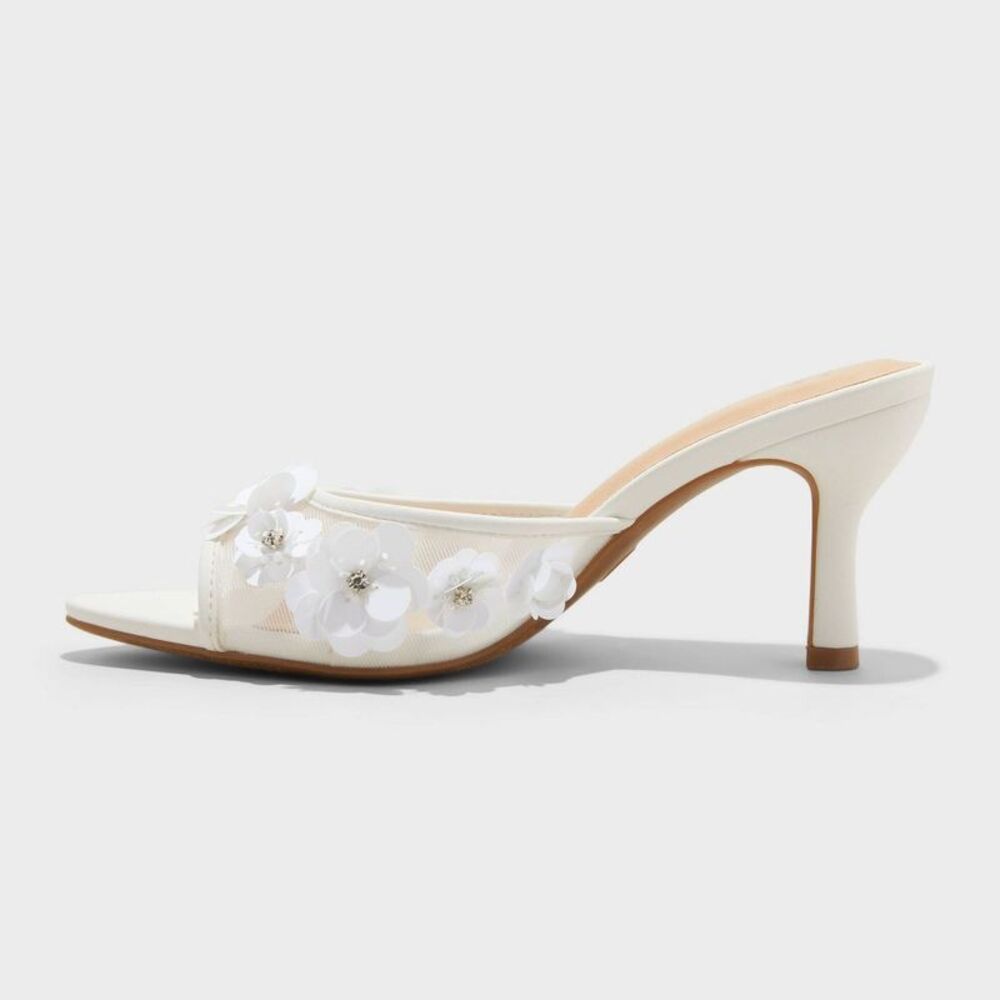 A New Day - Women's Lupita Mesh Rhinestone Peep Toe Mule Heels White - Picture 2 of 4